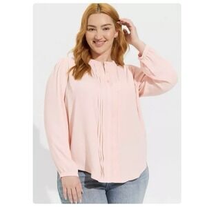 Torrid Pink Georgette Pintuck Button Up Long Sleeve‎ Blouse Size 3X
